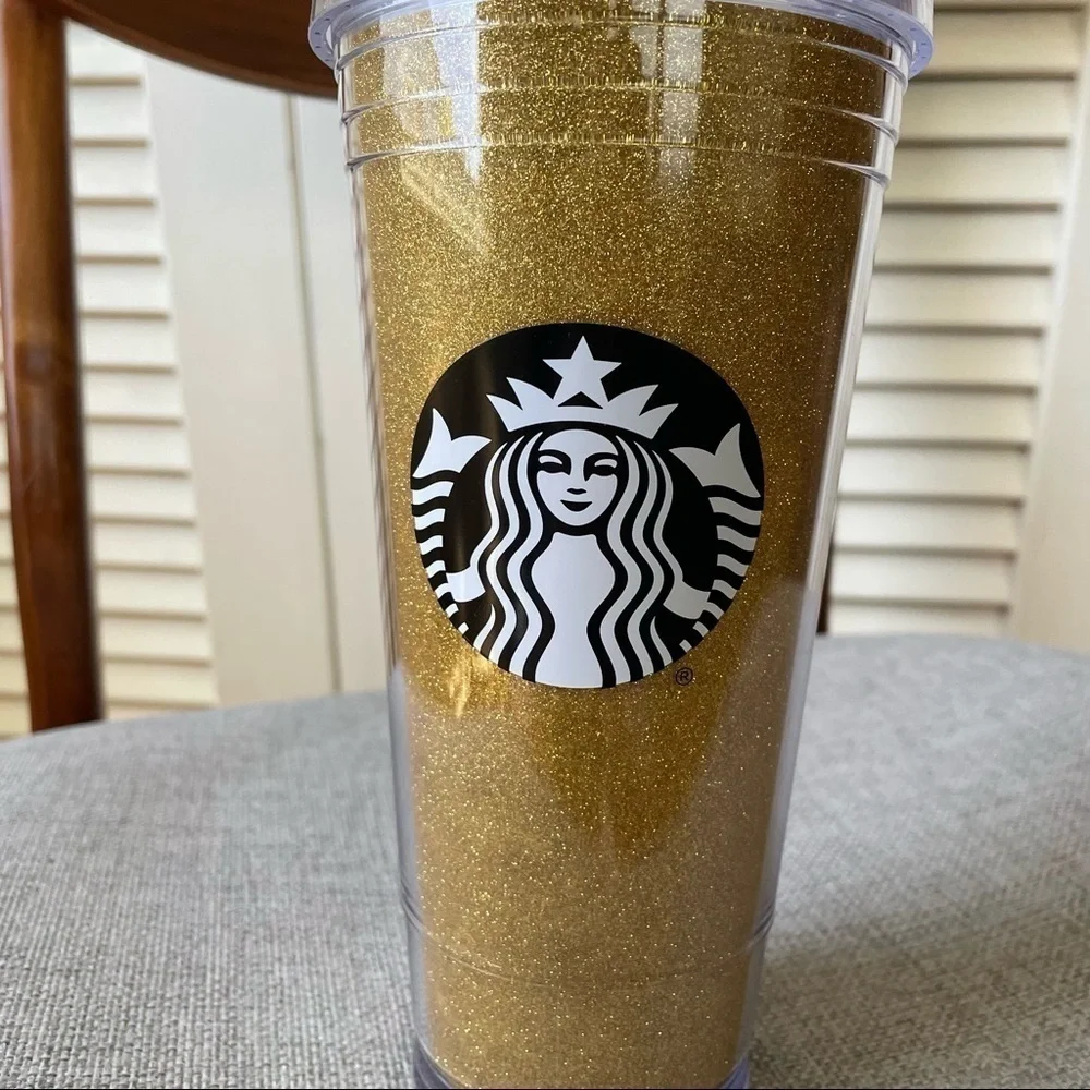 Starbucks NWT Black Gold Glitter Bling Travel Cup Tumbler 20oz.